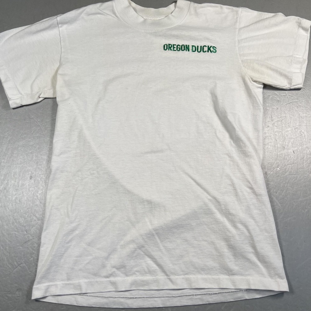 Vintage‎ Oregon Ducks Shirt Mens Medium White NCAA Football Embroidered Tee 90s